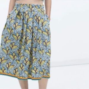 Zara Trafaluc Midi Skirt Pleated African Ankara